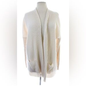 Michael Michael Kors Cream Ribbed-Panel Shawl Collar Cardigan, Pockets; size XL